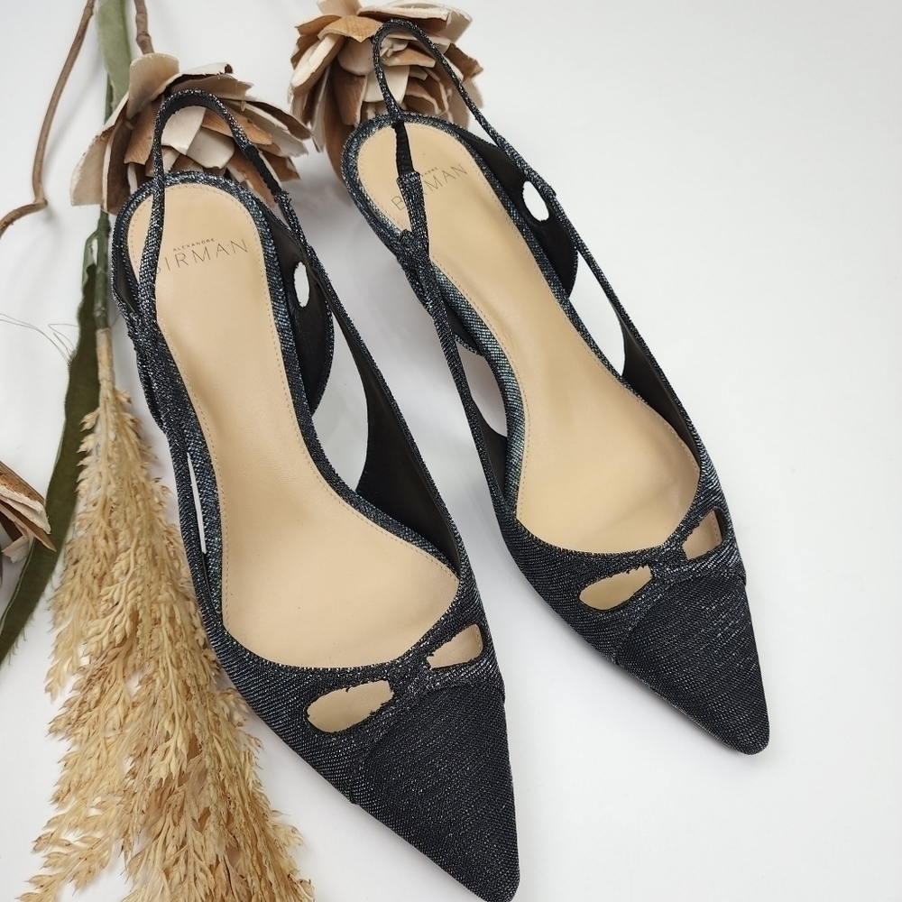 Alexandre Birman Black Silver Sparkle Slingback Heels Size 36.5 - Picture 6 of 15